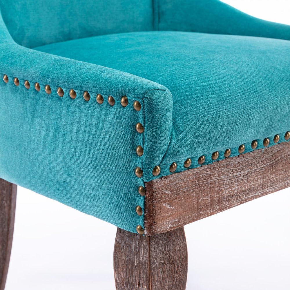 Dining Chairs Set of 2, Thickened Fabric Upholstered Chair with Neutral Solid Wood Legs & Bronze Nailhead Trim, Comfortable Accent Chairs for Dining Room/Kitchen/Living Space(Blue + Fabric)