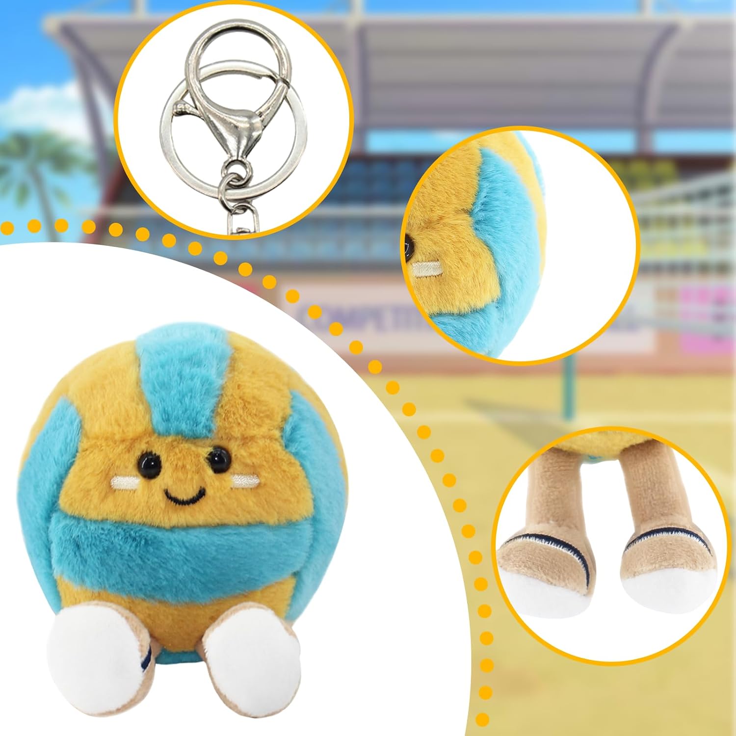 Cute Volleyball Smiley Plush Keychain Gift for Team,Soft Sport Stuffed Plush Pendant,Volleyball Players Party Favors