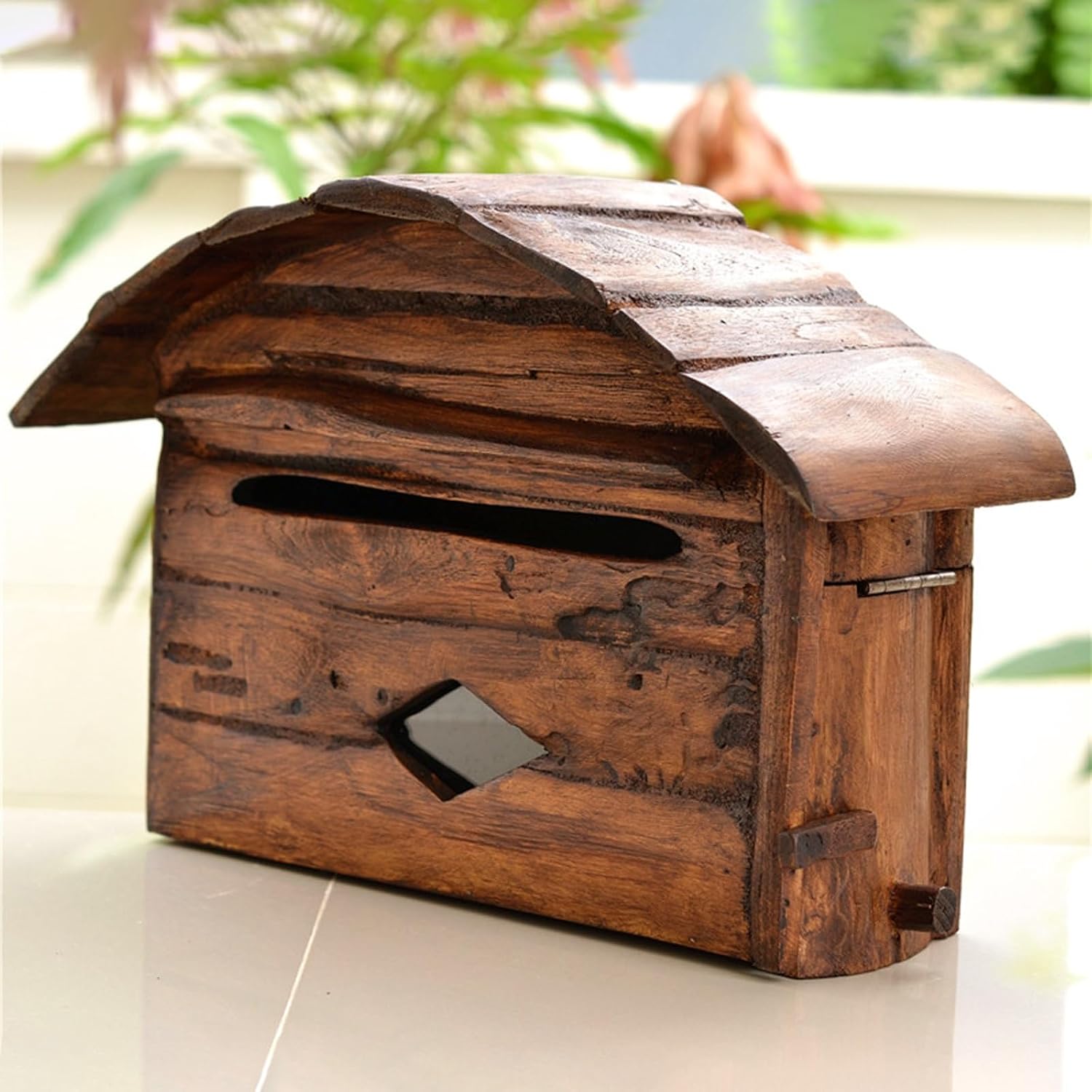 MELPHI Vintage Wooden Mailbox, Hanging Secure Post Box, Mailboxes for Outside, Wall-Mount Mailbox, Great for Small Packages & Envelopes