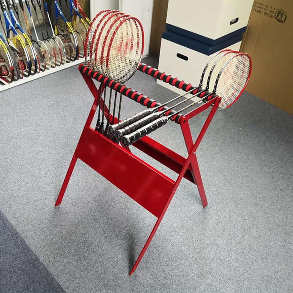 Basketball Ball Storage Rack Red Tennis Racket Organizer for Teen Kids, Large Capacity Badminton Racket Storage for Garage, Home School Gym Floor Display Stand