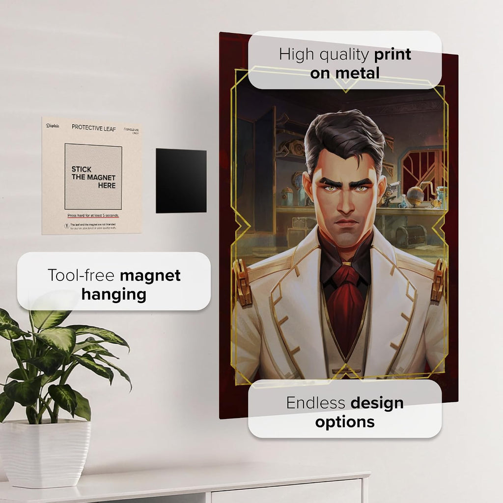 Displate Metal Poster Arcane Jayce Wall Art L | Wall-safe magnetic mounting, no drilling or tools. Easy to mount, artwork, wall decor home living room, bedrooms, offices.