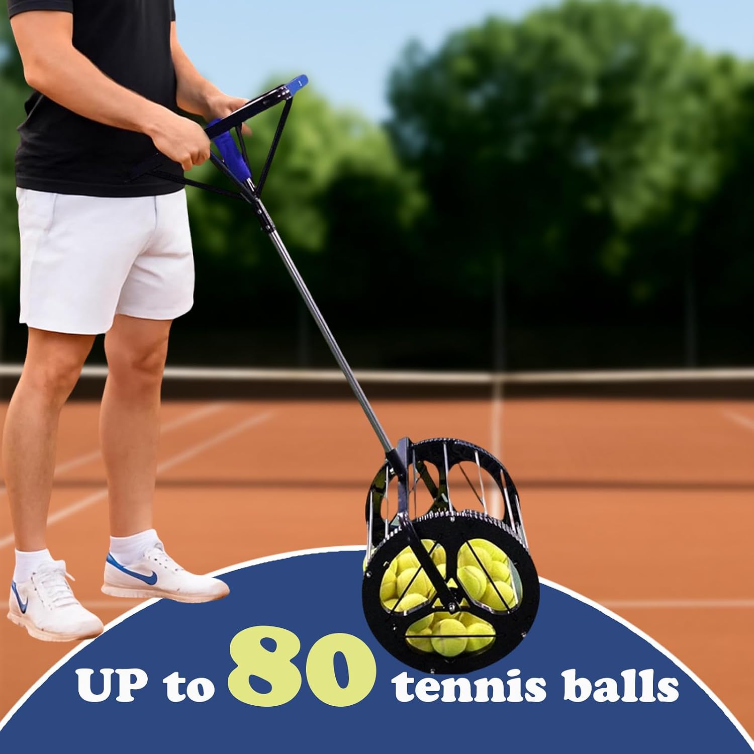 Multi-Functional Tennis Ball Picker with 36 – Tennis Ball Storage Basket & Ball Launcher, Ideal for Beginners, Holds 80 Balls, Quick Setup