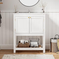 30 Inch Bathroom Vanity with Sink, Modern Bathroom Sink Cabinet with Open Shelf, Ceramic Basin, Freestanding Bathroom Vanities, White