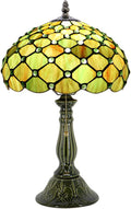Tiffany Lamp Stained Glass Table Lamps Brownish Green Pearl Style Desk Lamp 12X12X18.5 Inch Bronze Ceramic Base Reading Light Suitable for Bedside Bedroom Living Room Dining Room Office