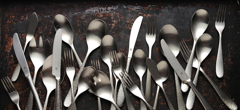 Danialli Matte Silverware Set, 18/10 Stainless Steel Satin Flatware, Modern Brushed Finish Cutlery, Dishwasher Safe & Durable, Built to Last (40-Piece, Sleek)