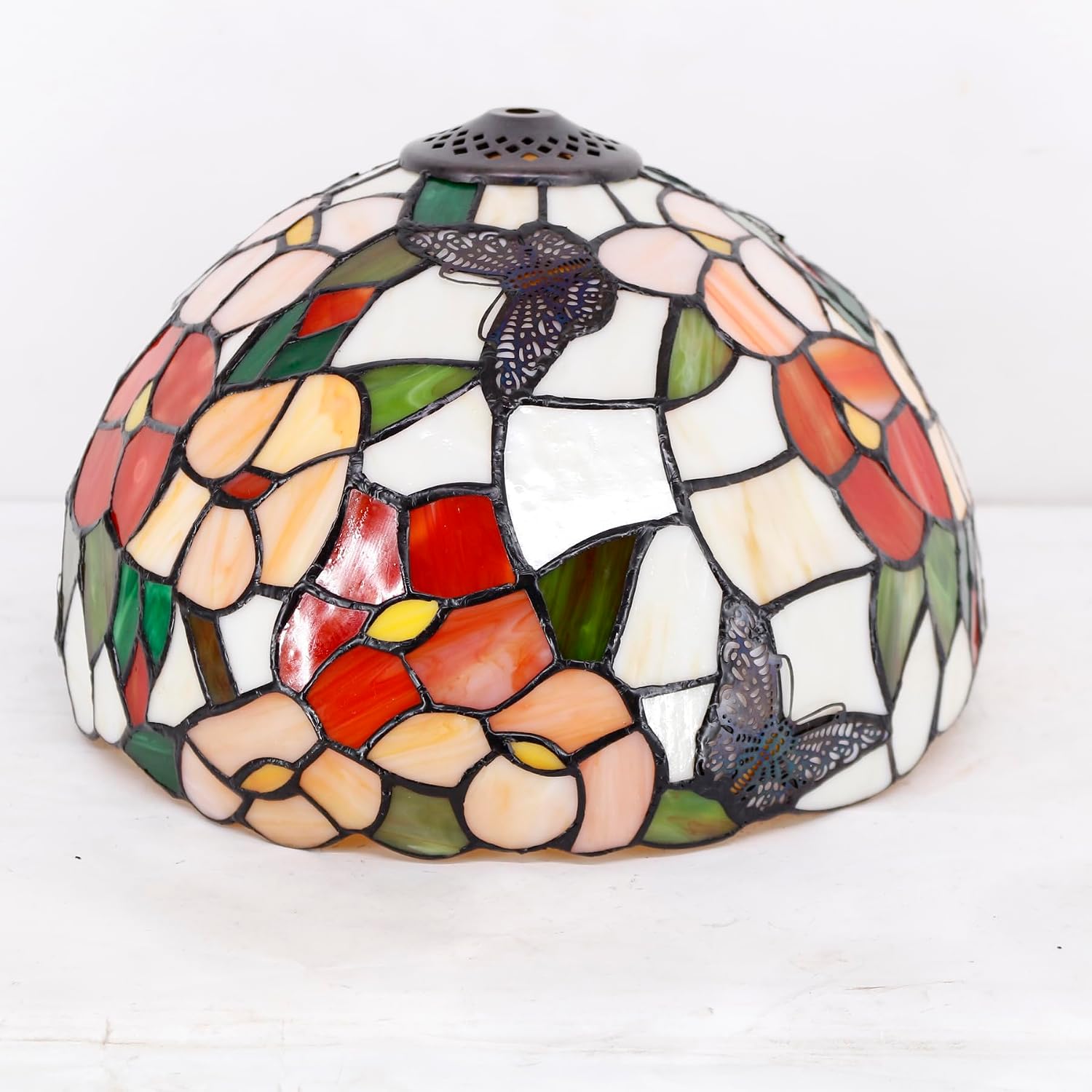 WERFACTORY Tiffany Table Lamp Bedside Pink Stained Glass Lamp Butterfly Style Reading Desk Light 12X12X18 Inches Decor Bedroom Living Room Home Office S275 Series