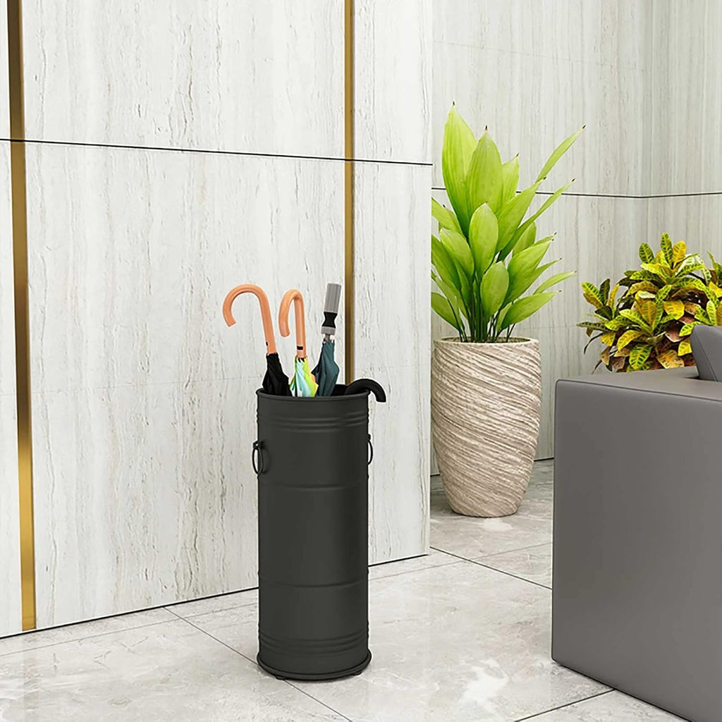 Metal Umbrella Holder Stand - Creative Postbox Type Umbrella Holder Rack Simple and Stylish with Drip Tray and 4 Hooks - for Canes Walking Sticks Entryway Office, Black (Color : Black)
