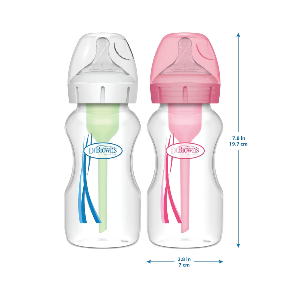 Dr. Brown's Natural Flow Anti-Colic Options+ Wide-Neck Baby Bottles 9 oz/270 mL,with Level 1 Slow Flow Nipple,4 Count,0m+ (Pack of 6)