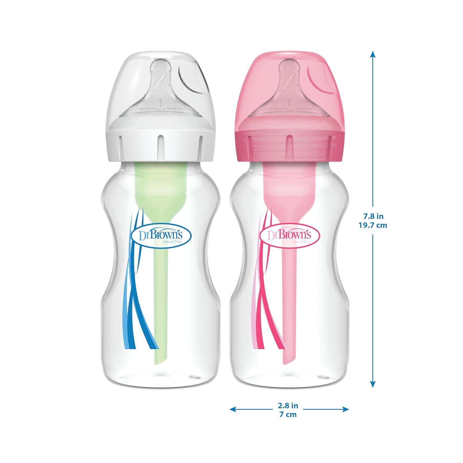 Dr. Brown's Natural Flow Anti-Colic Options+ Wide-Neck Baby Bottles 9 oz/270 mL,with Level 1 Slow Flow Nipple,4 Count,0m+ (Pack of 6)