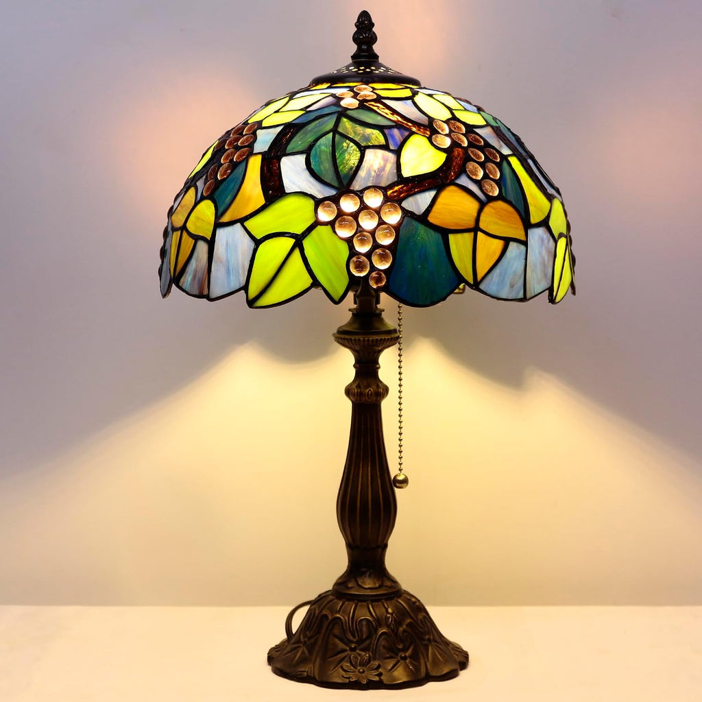 Tiffany Table Lamp Stained Glass Lamp 12X12X19 Inch Antique Reading Light (Amber Grape)
