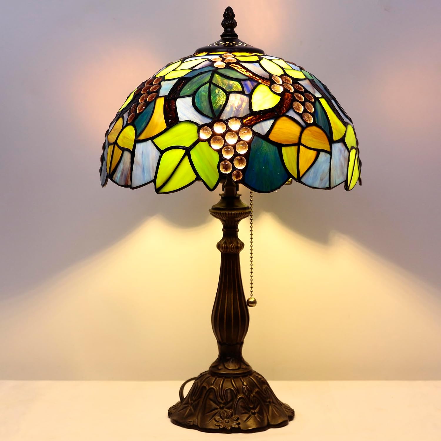 Tiffany Table Lamp Stained Glass Lamp 12X12X19 Inch Antique Reading Light (Amber Grape)