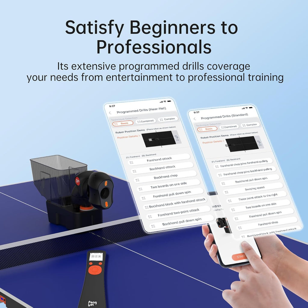 PONGBOT Table Tennis Robot: APP Control 264 Drills, Portable Ping Pong Machine with Spin/Speed Customization, 150-Ball Capacity for Solo Training & Coaching