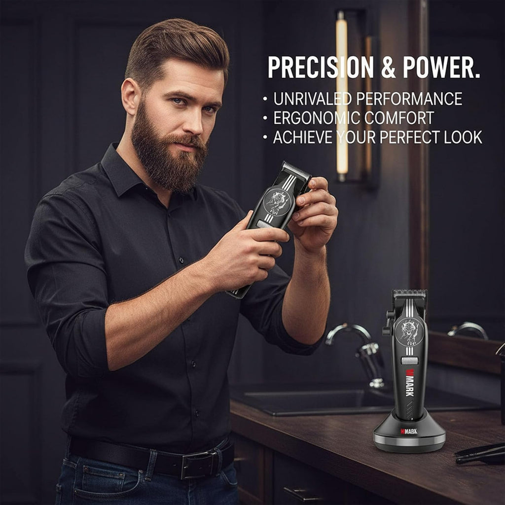 WMARK Hair Clippers for Men Professional Barber Clippers for Hair Cutting Cordless Clippers and Trimmers Set, Stepless Speed Control, Long Battery Life, DLC Titanium Ceramic Fade Blades NG-8634KIT