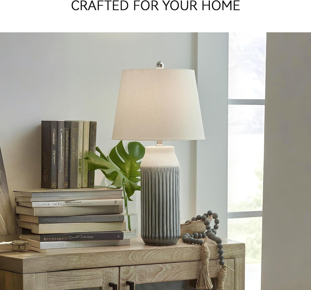 Signature Design by Ashley Afener Contemporary 26' Ceramic Table Lamp, Set of 2, Blue & Beige
