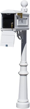 LML-804-WH Lewiston Rust Free Cast Aluminum Locking Mailbox System with Post, Decorative Ball Finial & Fluted Base, White