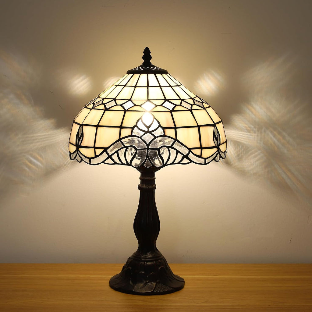 Tiffany Vintage Table Lamp,Pink Baroque Stained Glass Vintage Lamps,Bedside Nightstand Lamps for Bedroom,Living Room,Home Office Desk Lamp,LED 3 Color Temperatures Bulb,12X12X19Inch