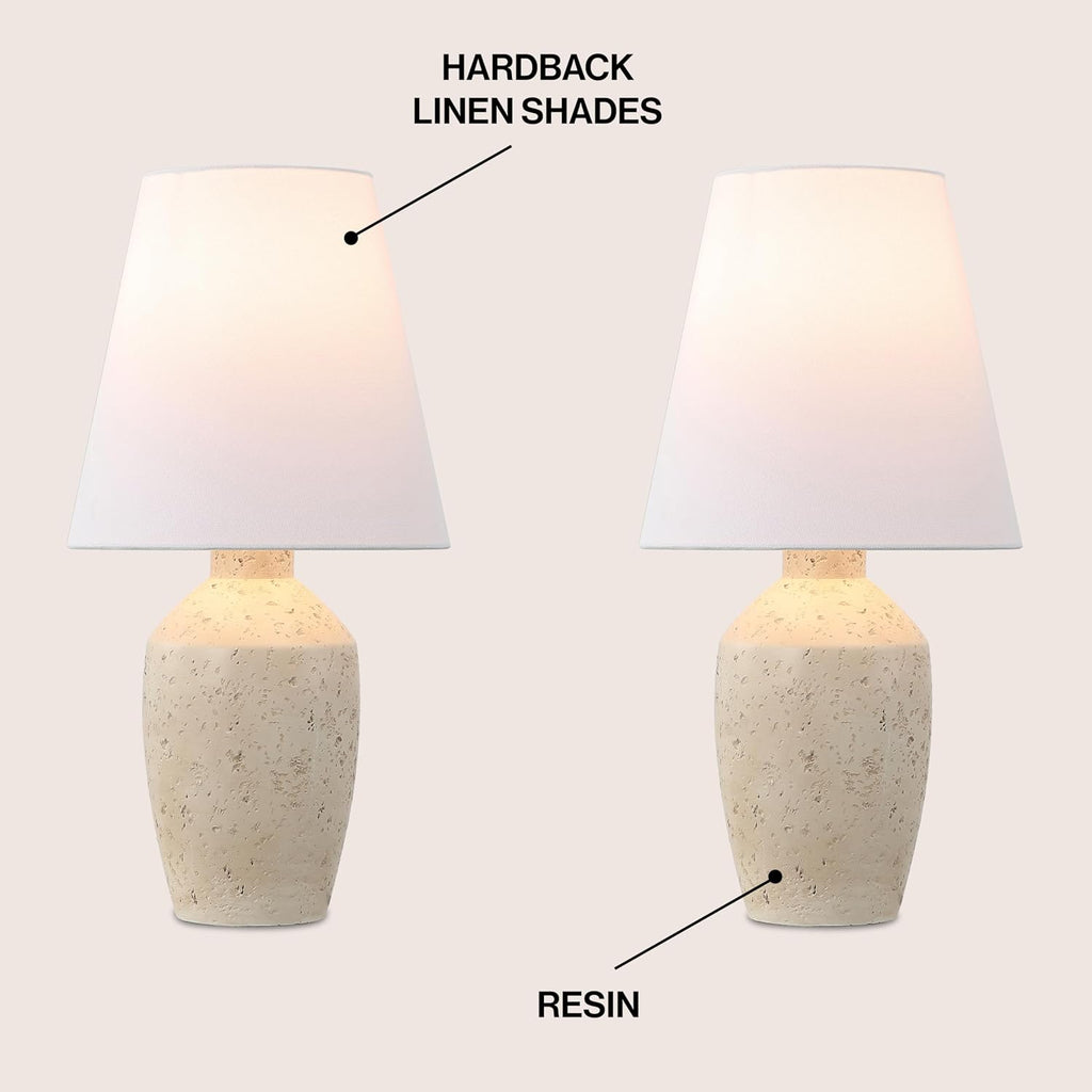 JONATHAN Y 19.5' Matte Cream Modern Table Lamp Set of 2, Minimalist Ginger Jar Lamps for Bedroom Living Room Office, White Linen Shade, LED Bulbs Included (JYL5605B-SET2)