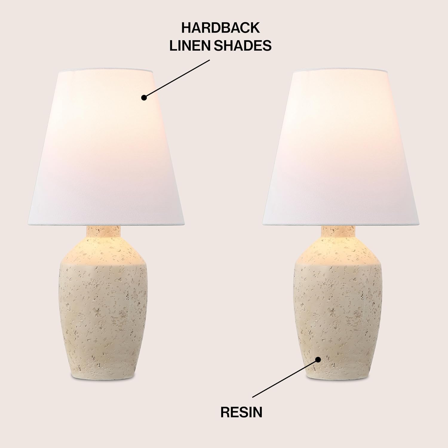 JONATHAN Y 19.5' Matte Cream Modern Table Lamp Set of 2, Minimalist Ginger Jar Lamps for Bedroom Living Room Office, White Linen Shade, LED Bulbs Included (JYL5605B-SET2)