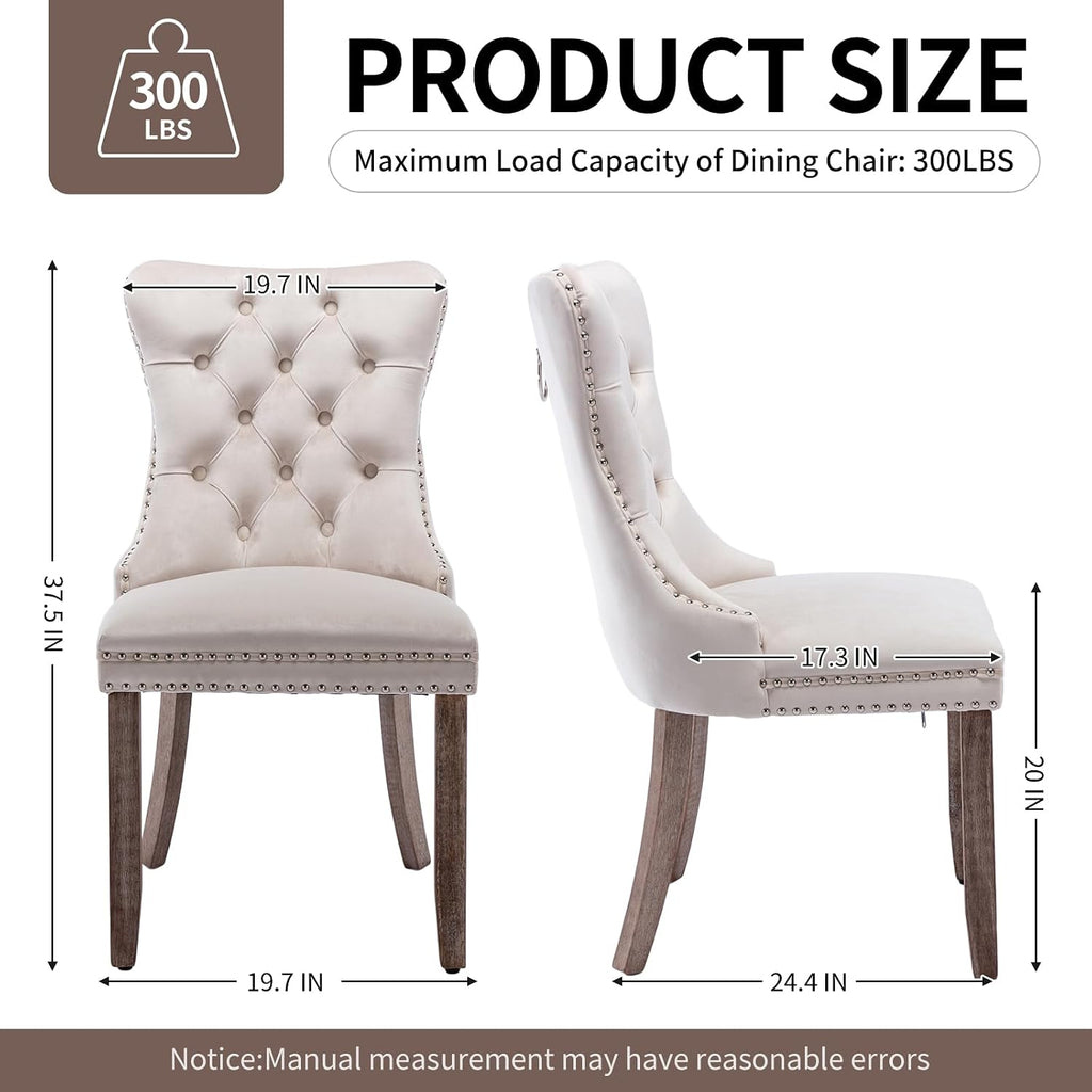 Beige Velvet Dining Chairs Set of 6, Modern Dining Room Chairs with Tufted Back and Solid Wood Legs, Upholstered Dining Chairs for Dining Room/Kitchen, Beige