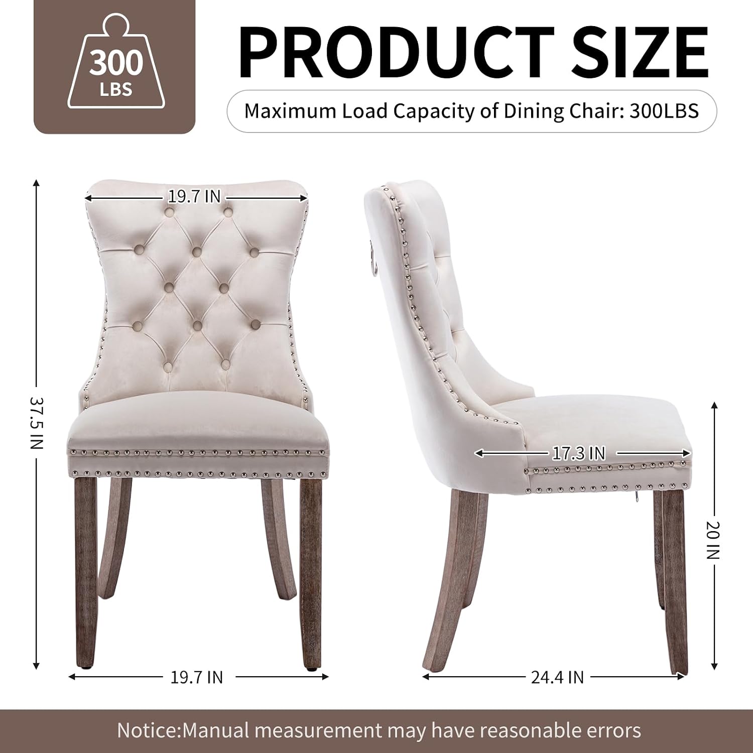Beige Velvet Dining Chairs Set of 6, Modern Dining Room Chairs with Tufted Back and Solid Wood Legs, Upholstered Dining Chairs for Dining Room/Kitchen, Beige