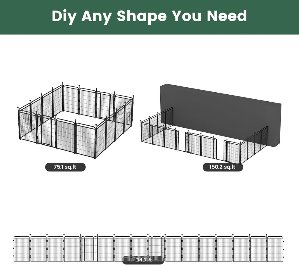 Gardner Pet Dog Playpens, 40' H 16 Panels Dog Pen Outdoor/Indoor Dog Fence Exercise Pen for Small/Medium/Large Dogs, Foldable Pet Play Yard Gate with Gravity Automatic Lock, Pet Playpen, Black