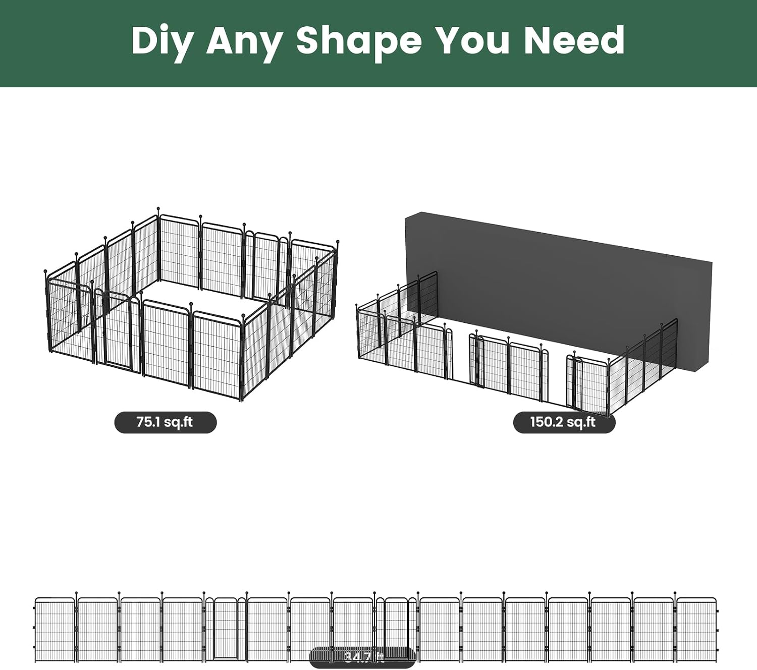 Gardner Pet Dog Playpens, 40' H 16 Panels Dog Pen Outdoor/Indoor Dog Fence Exercise Pen for Small/Medium/Large Dogs, Foldable Pet Play Yard Gate with Gravity Automatic Lock, Pet Playpen, Black