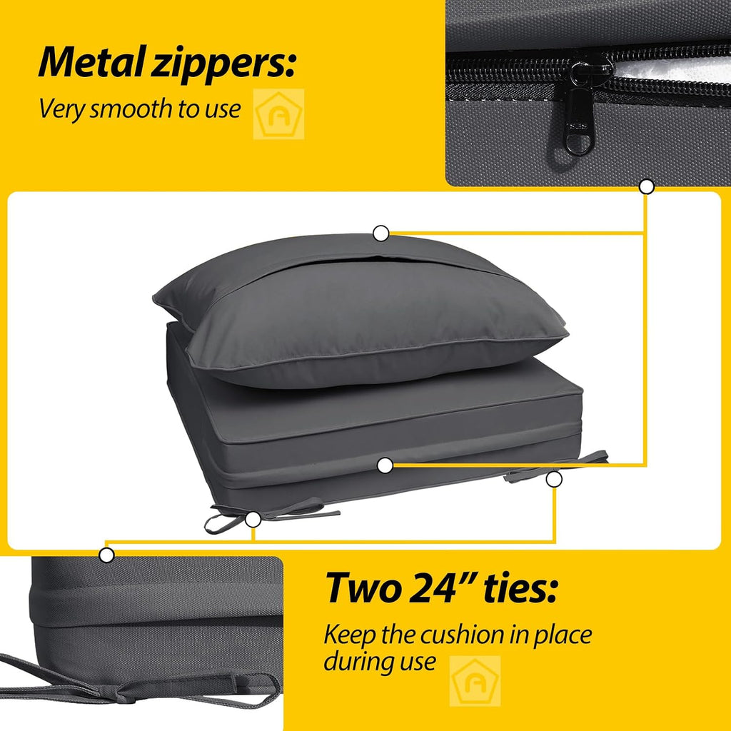 AAAAAcessories Outdoor Deep Seat Cushions, Waterproof, Fade-Resistant Patio Furniture Replacement Cushions, 24' x 24' x 5', Set of 4, Dark Gray