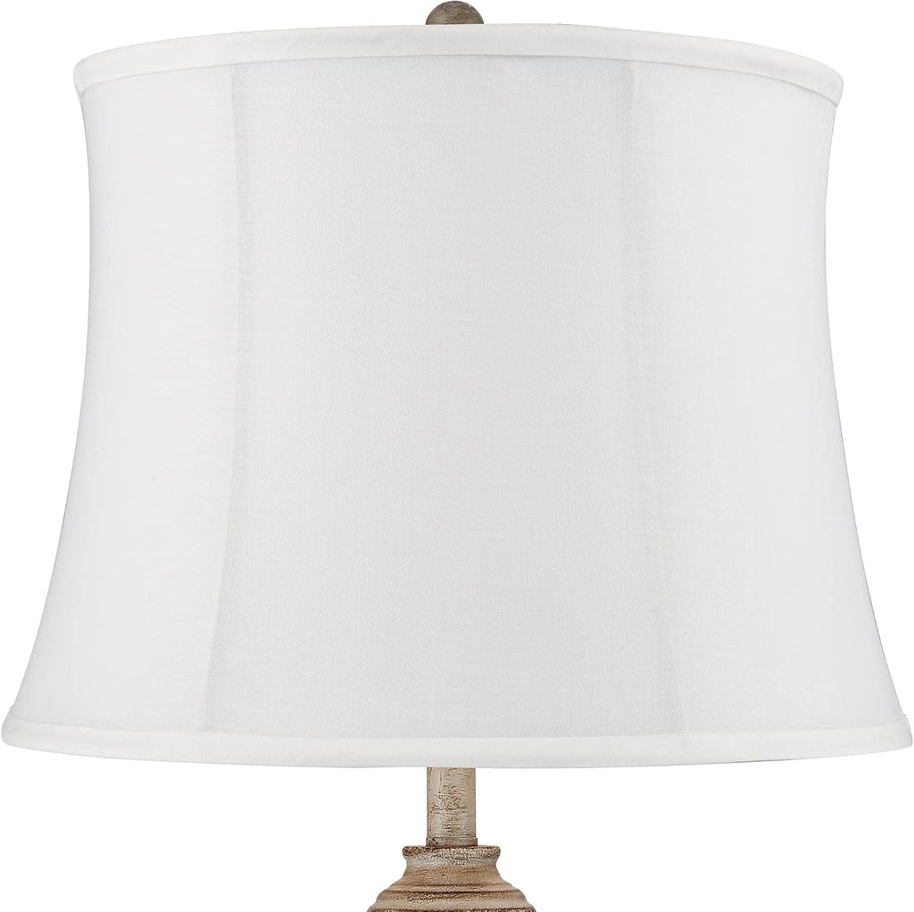 360 Lighting Lynn Country Cottage Core Rustic Buffet Table Lamps 26 3/4' Tall Skinny Set of 2 Light Beige Wood White Fabric Softback Drum Shade for Living Room House Home Dining Office Family
