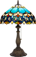 Tiffany Table Lamp Stained Glass Lamp 12X12X19 Inch Antique Reading Light (Blue Jewelry Baroque)
