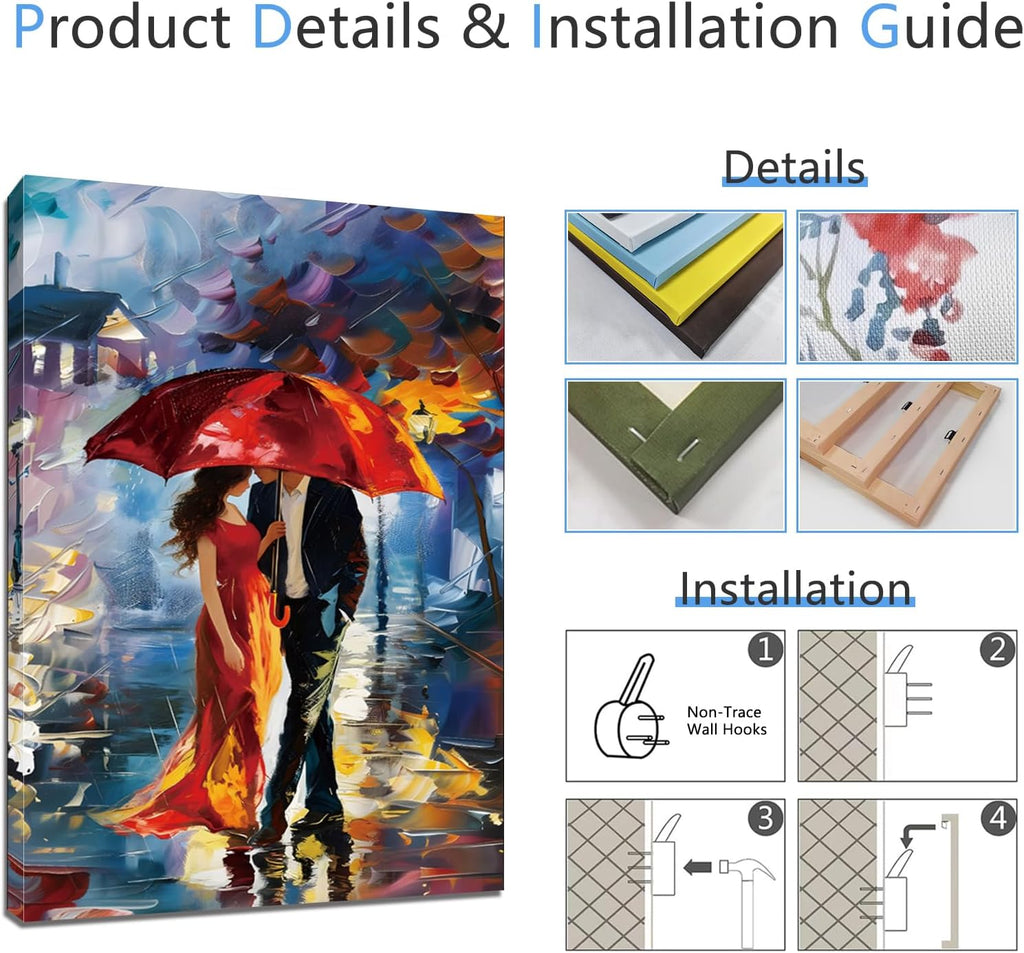 Rubelike Street View City Canvas Prints - Vintage City Canvas Oil Painting Print, Rain Street Wall Art, People Walking European Landscape, Contemporary Cityscape Artwork (24' x 36' x 3 pcs)