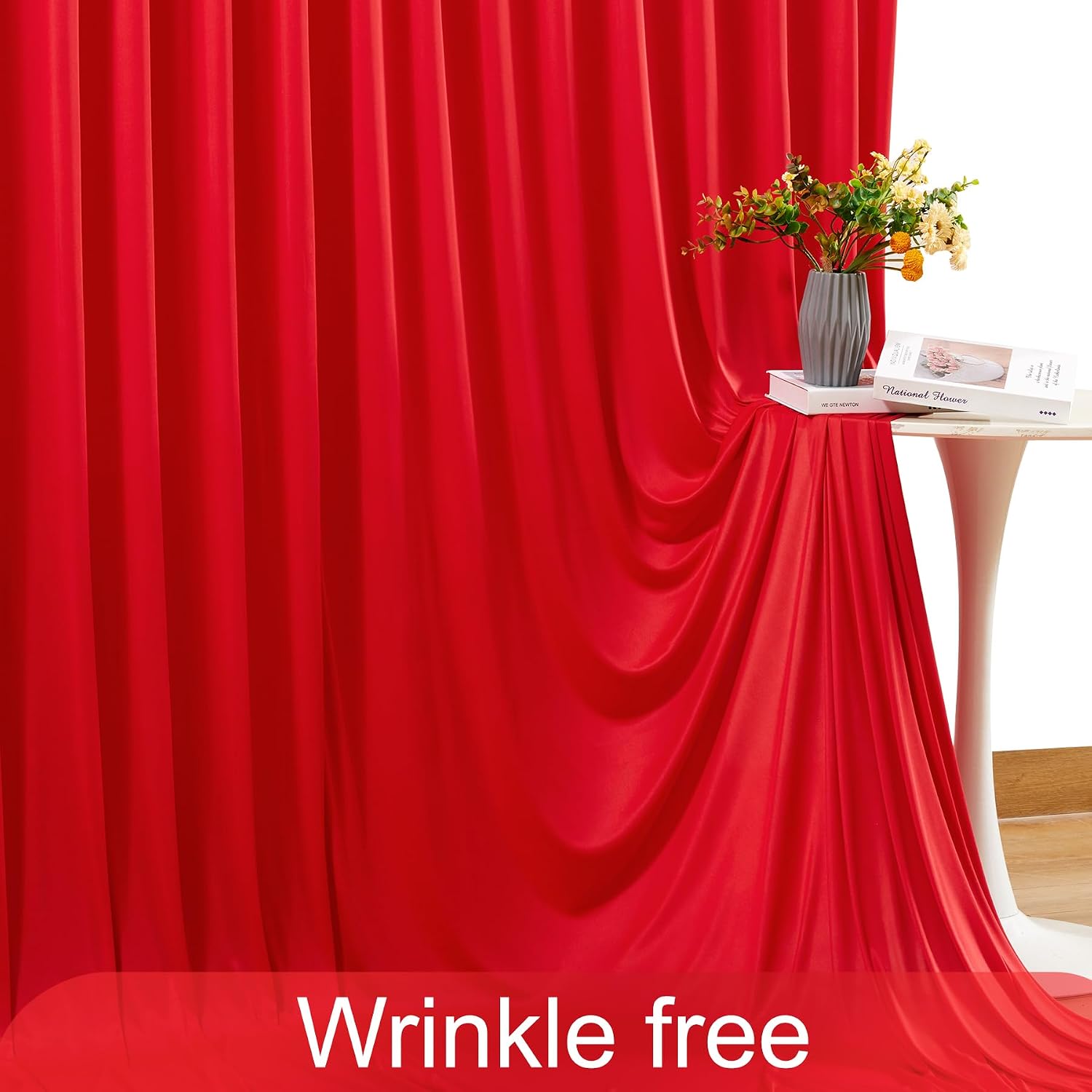 10 Panels Red Backdrop Curtain for Parties Wedding Wrinkle Free Red Photo Curtains Backdrop Drapes Fabric Decoration for Christmas Birthday Party Baby Shower 50ft(W) x 10ft(H)