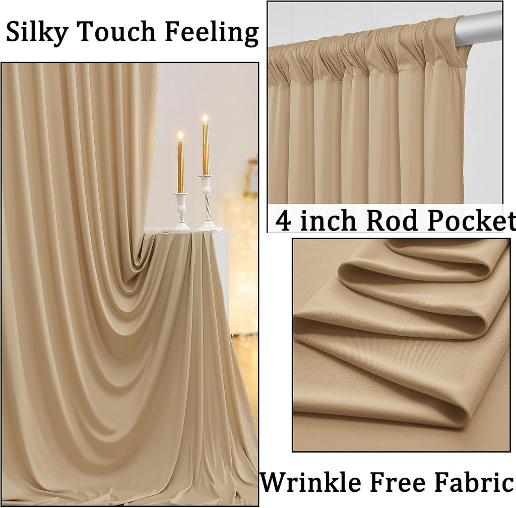 50ftx10ft Wrinkle Free Champagne Backdrop Curtains for Parties, 10 Panels 5x10ft Thick Polyester Backdrop Drapse for Weddings Birthday Photography Background Curtains