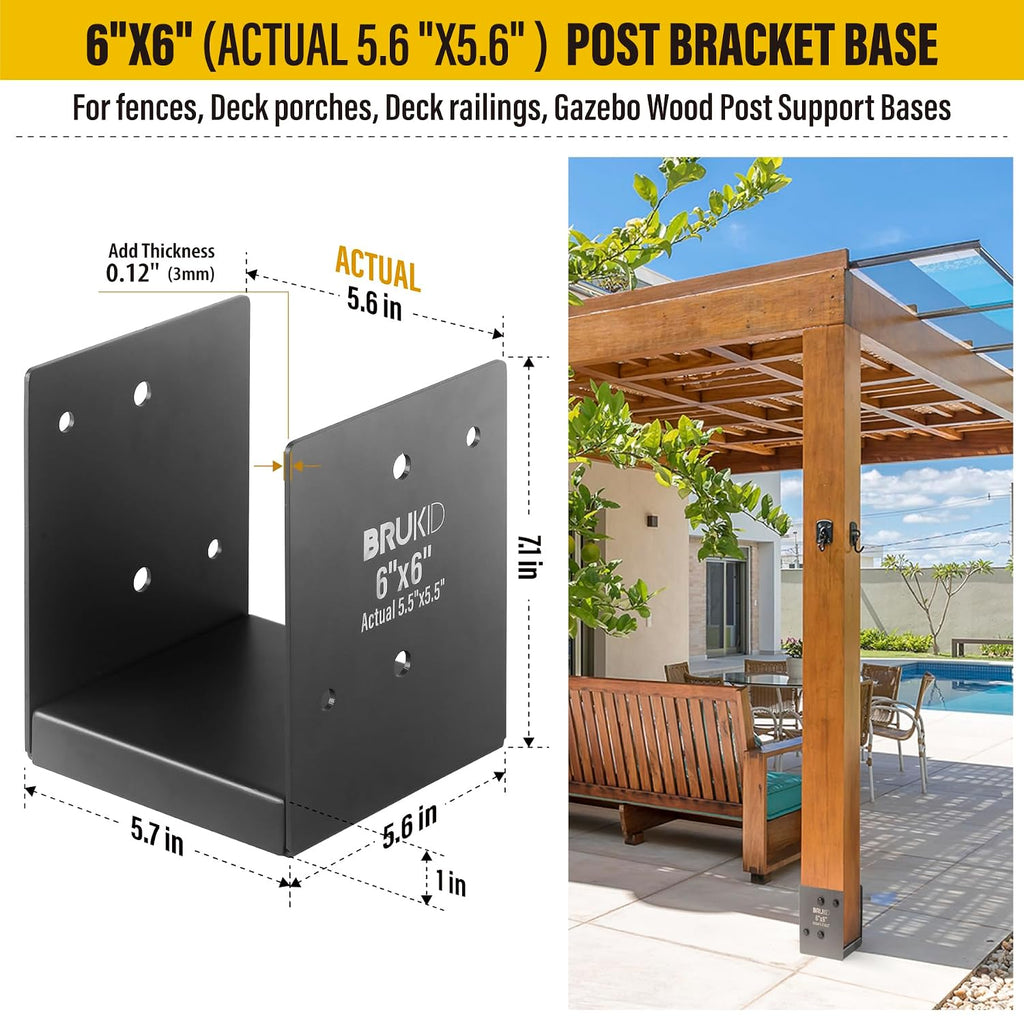 Stainless Steel 6 x 6 (Actual: 5.5' x 5.5') Deck Post Base, Post Anchor Bracket, Concrete Support Anchor Base for Railings, Fences, Pavilions, Porches (4pack-Dark Gray)
