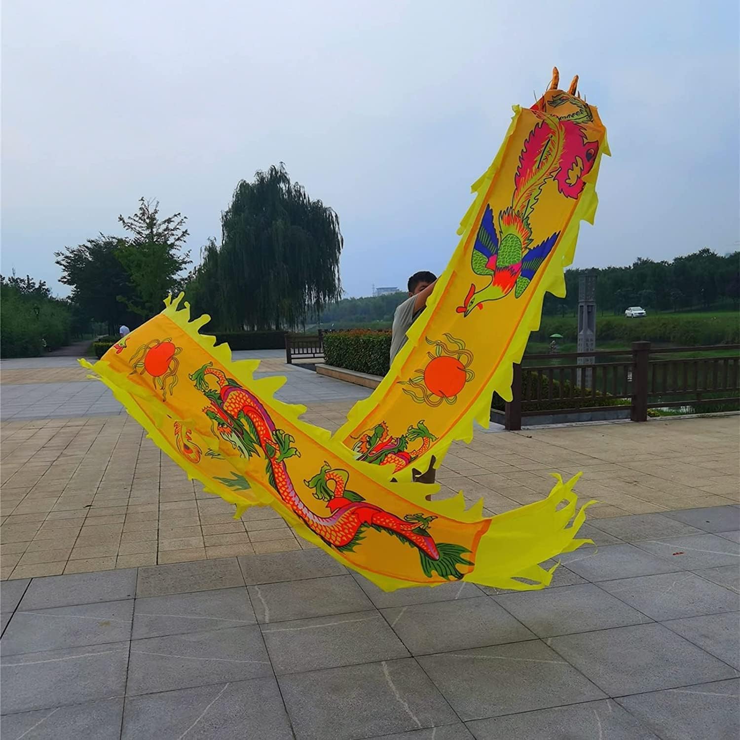 NOLLAM Outdoor 3D Colorful Dragon Poi 8m/10m Chinese Folk Silk-Like Flowy Shaking & Flinging Outdoor Flinging Fitness Dragon Dance Wu Long Ribbon Streamer Wu Long