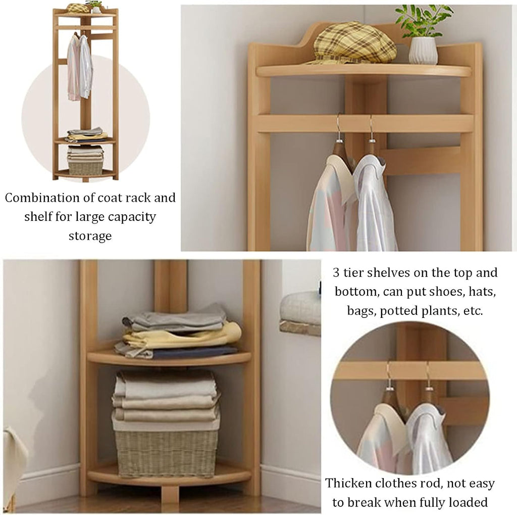 Coat Rack Stand Clothes Rack Stand, Free Standing Furniture, Corner Bedroom Hall Entryway Organizer, Keep Your Garment Shoe Hat Handbag Items Storage(Light Brown-45X45X160CM