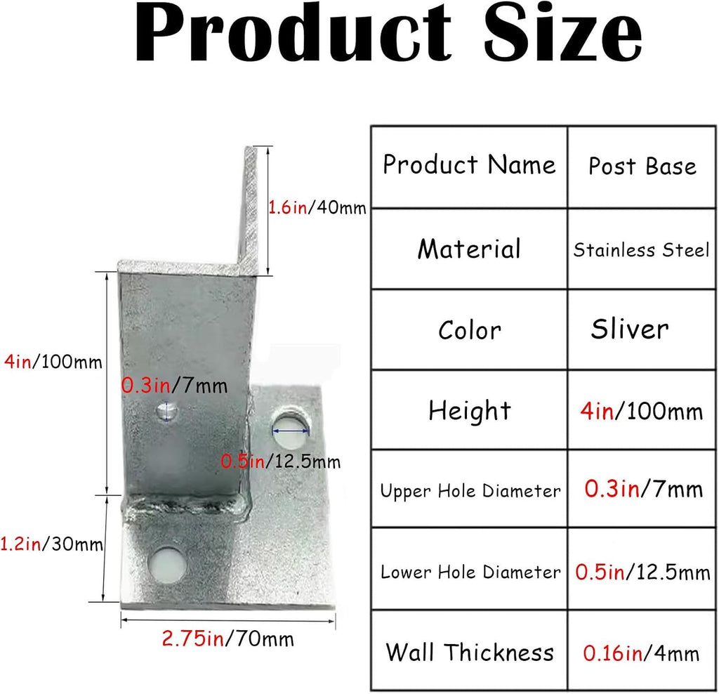 Post Anchor Base Bracket - Adjustable Support for Concrete, Ideal for Mailbox Railing Stands and Temporary Shelters/Solar Panel Mounts