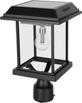 Gama Sonic Aspen II Solar Lamp Post Light Outdoor Waterproof, Black Aluminum with Clear Glass, 3-inch Fitter for Lamp Posts or Pier Mount (Sold Separately), Warm White 2700K, 8BE40012