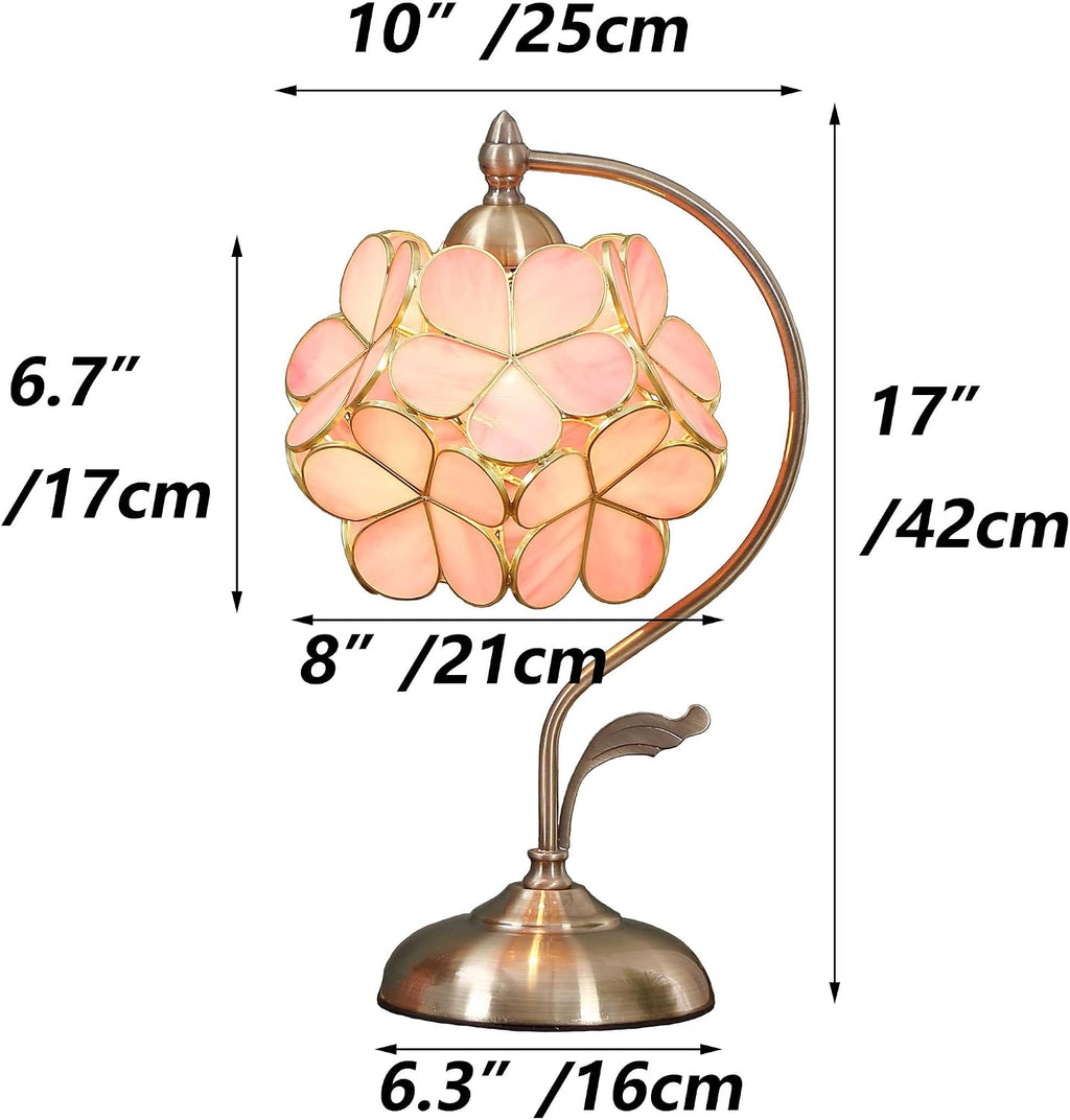 Bieye L10732 Tiffany Style Stained Glass Flower Petal Table Lamp with Brass Base for Home Décor (Pink, 8' Cherry Blossom)