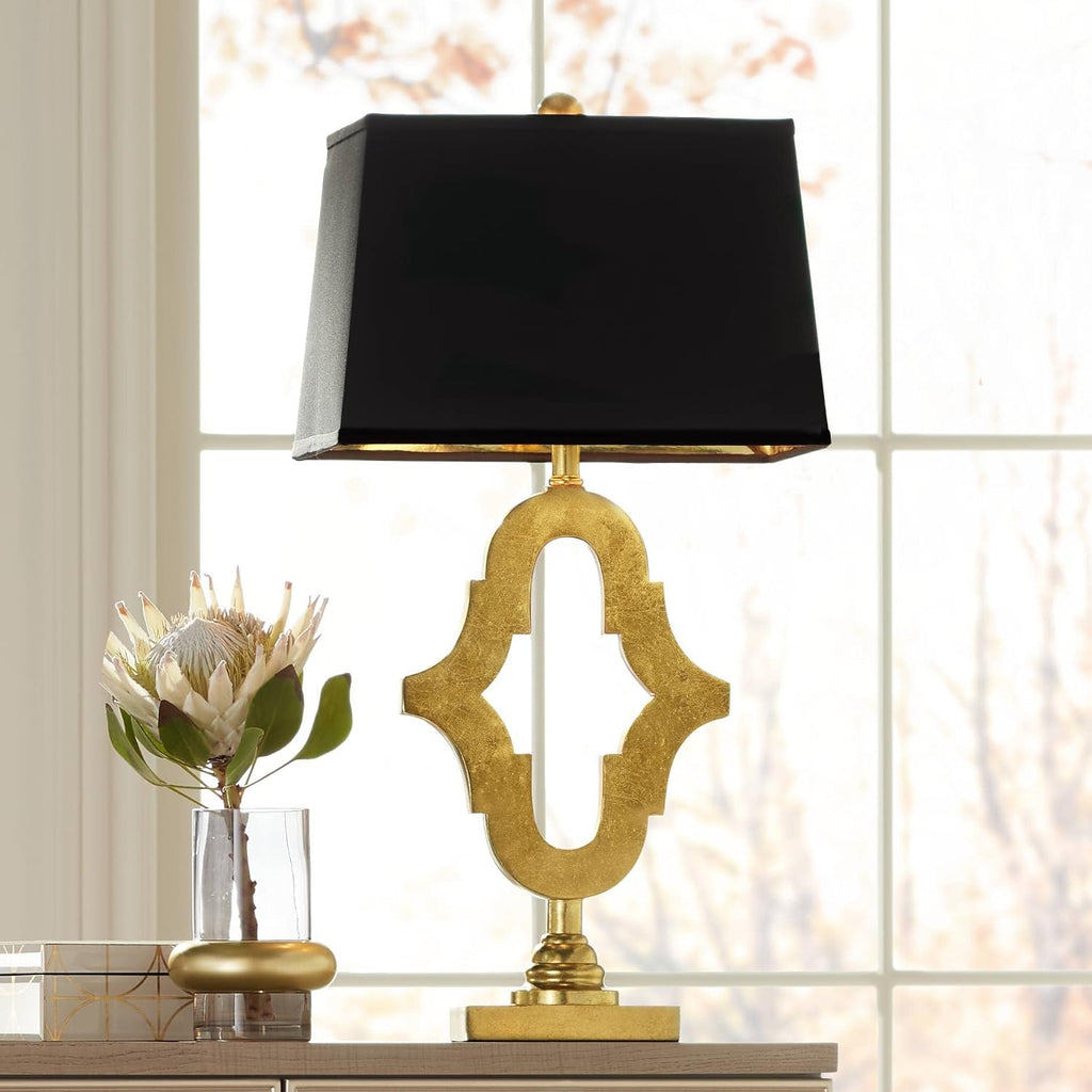 Possini Euro Design Judith Mid Century Modern Glam Luxury Table Lamp 28.75' Tall Gold Black Fabric Rectangle Shade Decor for Living Room Bedroom House Bedside Nightstand Home Office Family