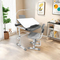Yinleader Kids Desk and Chair Set,Height Adjustable,Spacious Storage Drawer,with Adjustable Tilted Desktop, Bookstand, Touch Led Lamp for School Student (Gray Set)