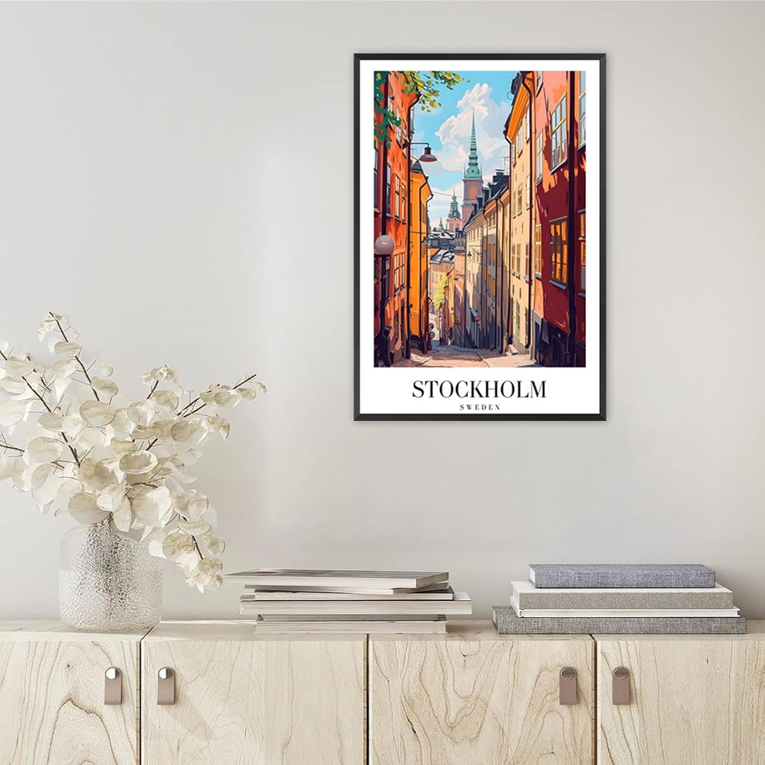 Trendy Stockholm Travel Posters Funky Europe Sweden City Canvas Wall Art Stockholm Cathedral Sights Prints Painting For Apartment Home Bedroom Dorm Wall Decor 24x36in Framed