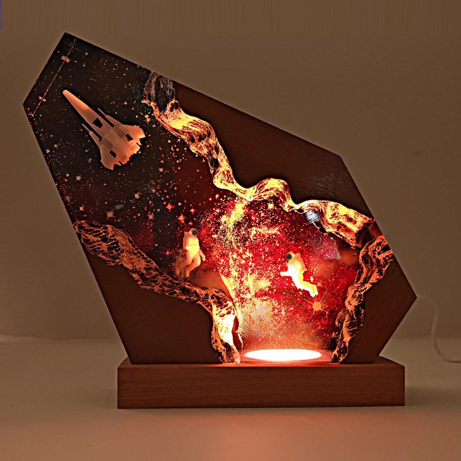 Space Resin Lamp - Handmade Galaxy Resin Night Light with USB Port, Variable Lights, Space Gifts for Adults, Astronaut Enthusiast Collectibles, Unique Birthday Gifts for Him & Her (10'x6')
