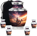 Urn with Motorcycle - Brown Small Urns for Human Ashes Keepsake - Set of 5, 10 Inch & 3 Inch - Mini Funeral Urn for Adult Ashes Women & Men - Large Decorative Funeral for Dad & Mom