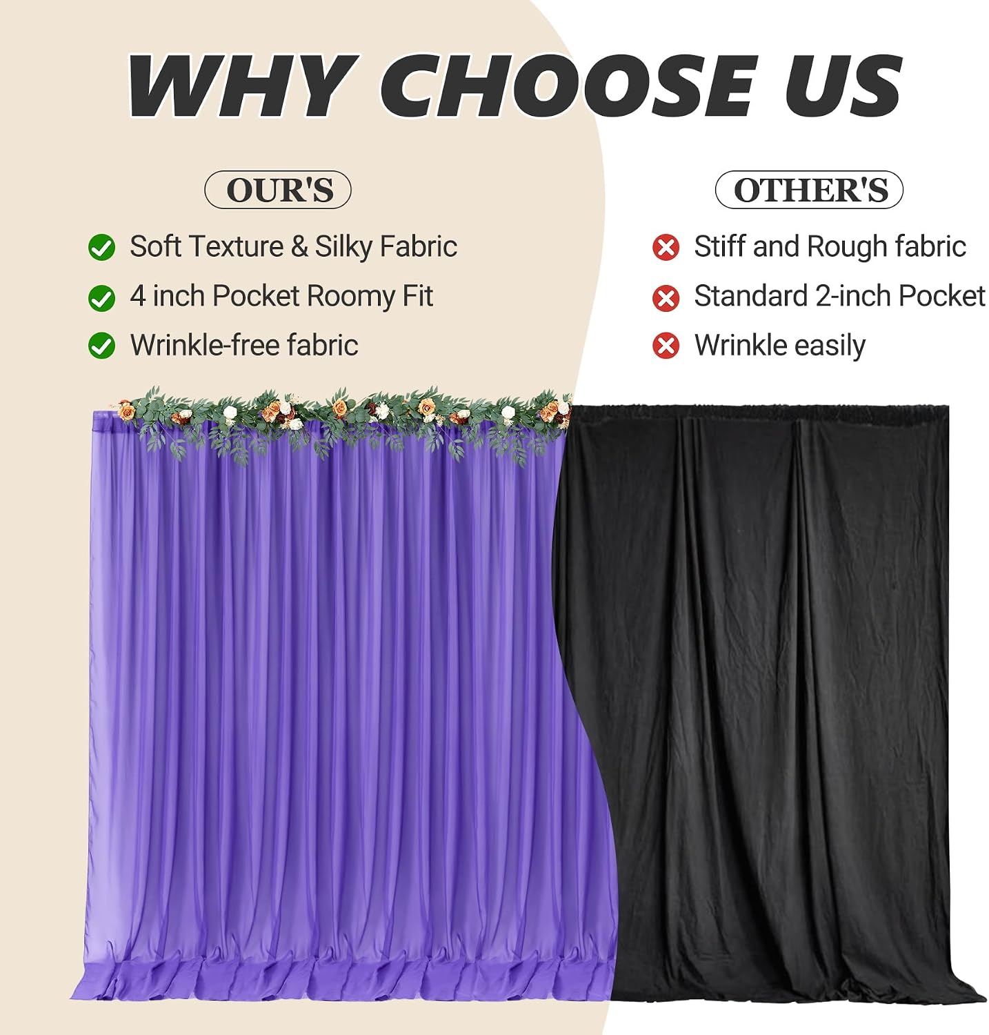 40ft x 10ft Purple Backdrop Curtains, Wrinkle-Free Sheer Chiffon Fabric Photo Backdrop Drapes for Wedding Arch Party Ceremony Stage Photography Decorations
