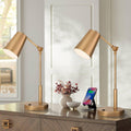 360 Lighting Sully 23 1/2' High Small Industrial Modern Desk Lamps Set of 2 Double USB Ports Adjustable Gold Brass Finish Metal Shade Home Office Living Room Charging Bedroom Bedside Nightstand