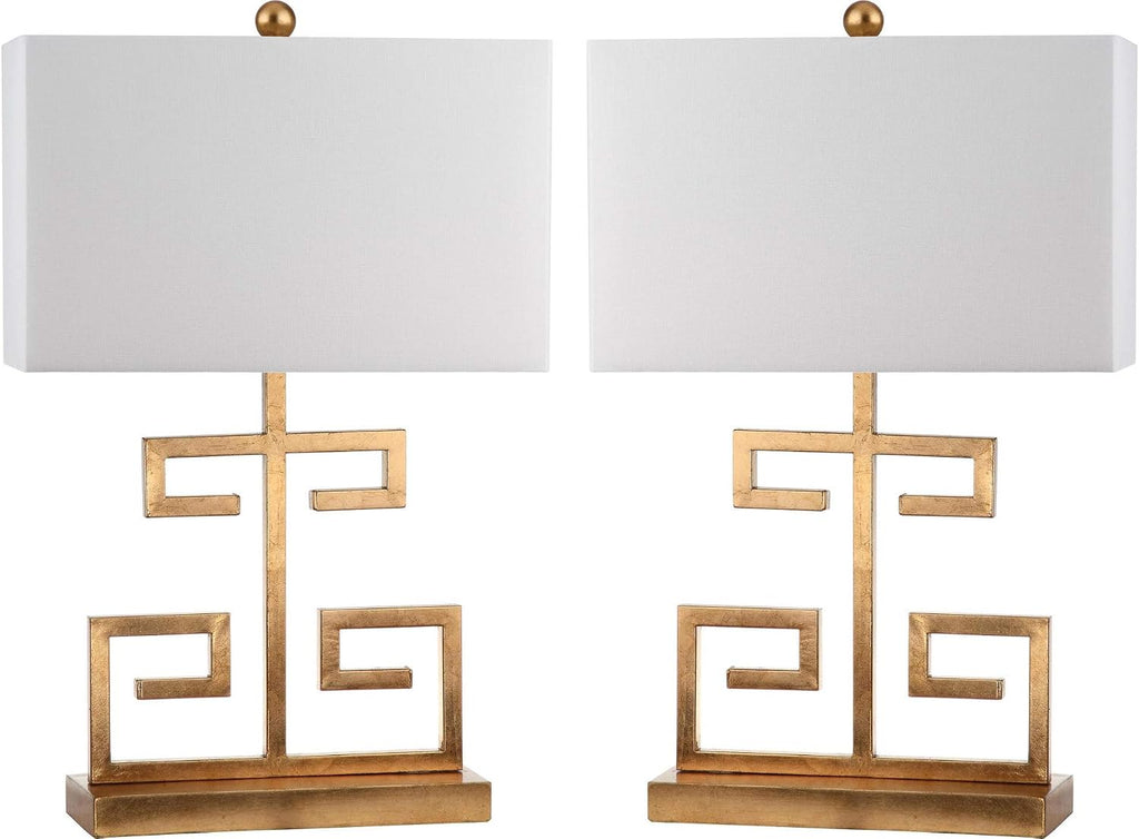 SAFAVIEH Lighting Collection – Set of 2 Greek Key Modern Gold 24-Inch Table Lamps, White Rectangular Shade, LED Bulbs Included, Bedroom Living Room Home Office (LIT4160C-SET2)