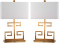 SAFAVIEH Lighting Collection – Set of 2 Greek Key Modern Gold 24-Inch Table Lamps, White Rectangular Shade, LED Bulbs Included, Bedroom Living Room Home Office (LIT4160C-SET2)