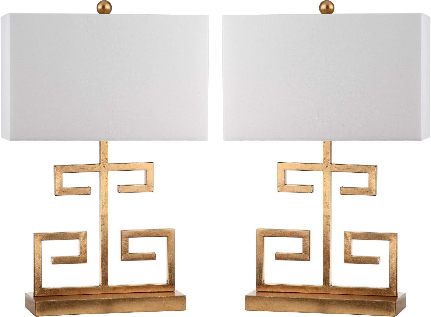 SAFAVIEH Lighting Collection – Set of 2 Greek Key Modern Gold 24-Inch Table Lamps, White Rectangular Shade, LED Bulbs Included, Bedroom Living Room Home Office (LIT4160C-SET2)