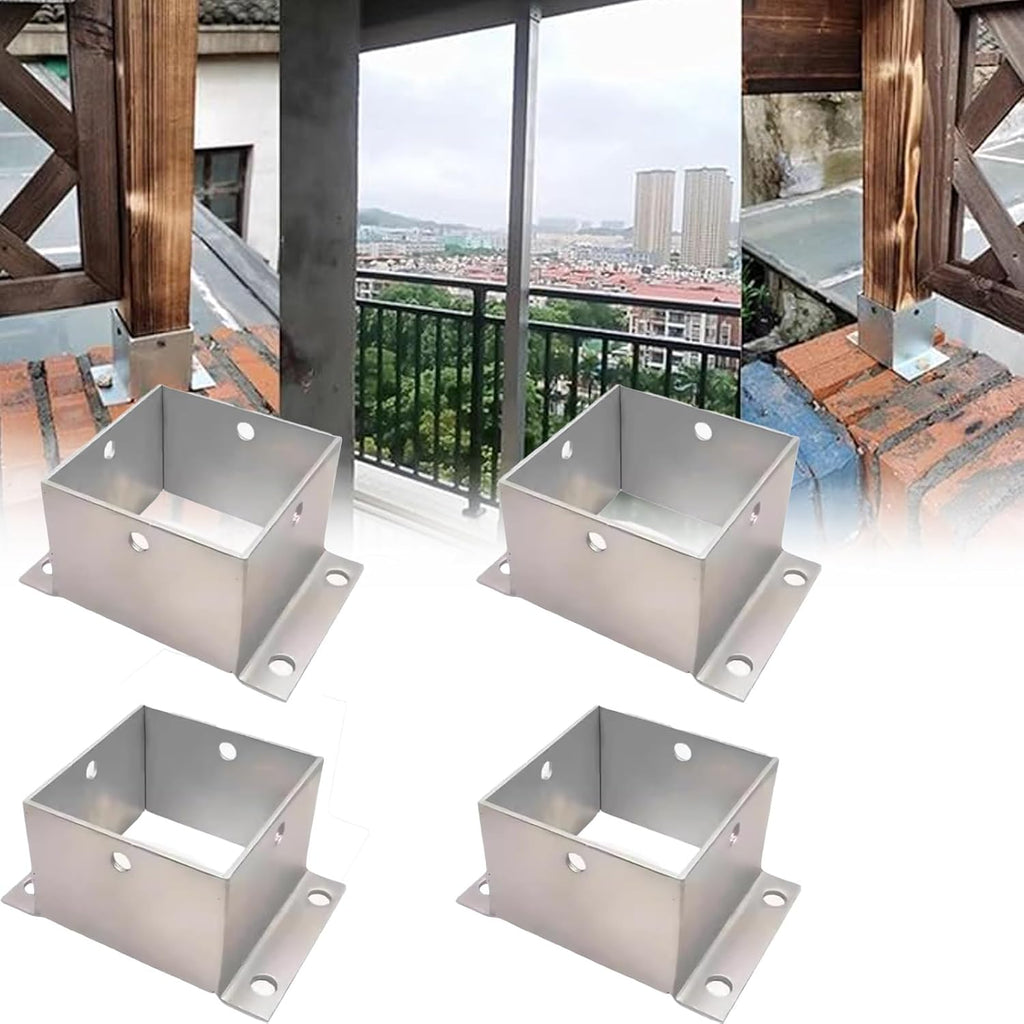 Square Metal Railing Support Kit, Garden Yard Farm Post Bracket Stands,Set of 4 - Wooden Post Base - Galvanized Steel Fences Holder Support Deck Base Fit Porch Railing Mailbox(101 * 101 * 80mm)