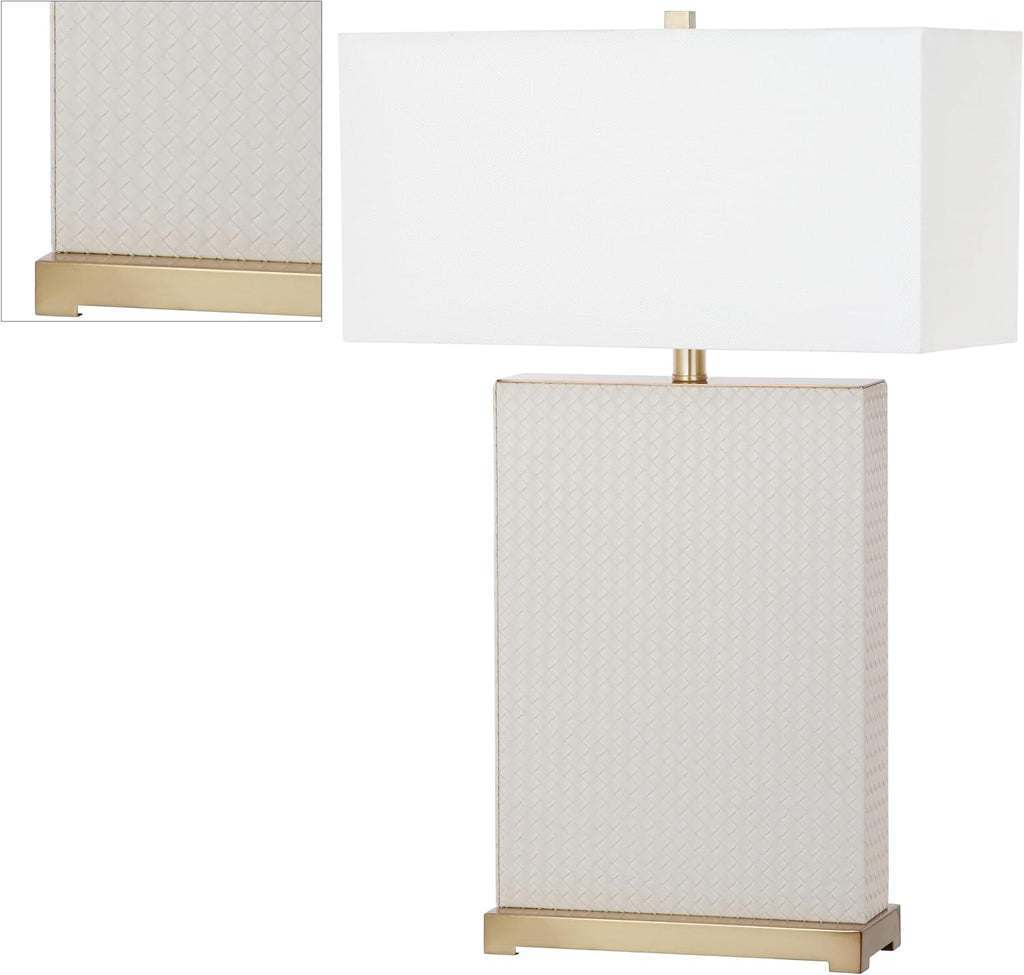 SAFAVIEH Lighting Collection Joyce Modern Art Deco Cream Faux Woven Leather Rectangle Shade 28-inch Bedroom Living Room Home Office Desk Nightstand Table Lamp Set of 2 (LED Bulbs Included)